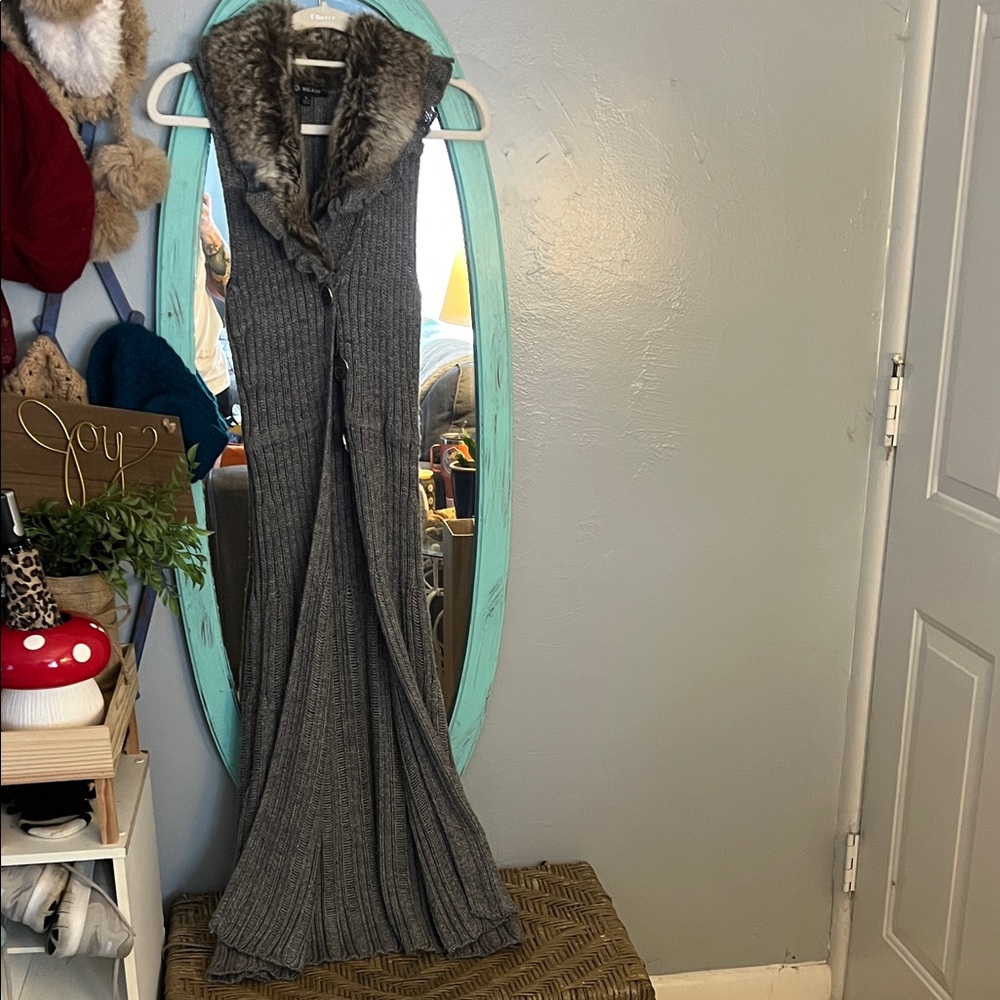 Milano Gray Maxi Coat with Faux Fur Collar